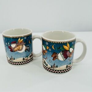 Sakura Debbie Mumm Snow Angel Christmas Village Coffee Mugs Set‎ Of 2